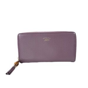 Gucci Purple Leather Bamboo Tassel Zip Around Wallet